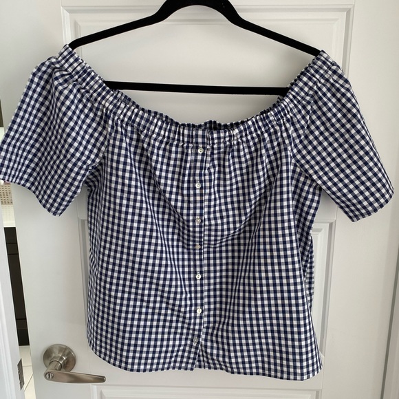 Reitmans Tops - Blue Gingham Off-The-Shoulder Blouse